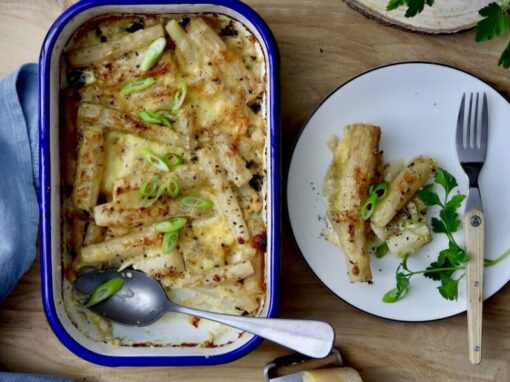 Schwarzwurzelgratin mit Honig und Thymian