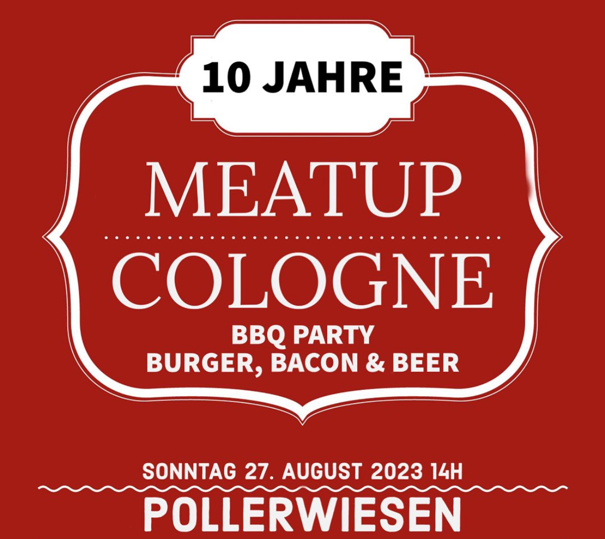 Meat-up-cologne-2 Rotes Plakat mit Text: