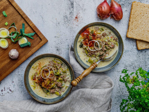 Käse-Lauch-Suppe mit Hackfleisch – Einfaches Partyrezept