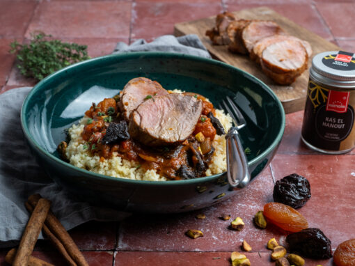 Geschmortes Schweinefilet mit Ras el Hanout & Couscous