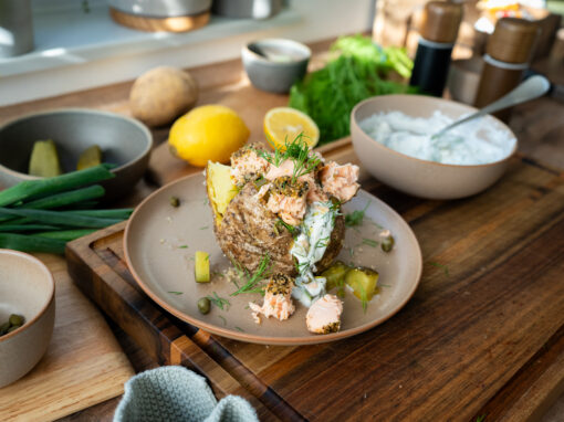 Ofenkartoffel mit Lachs aus der Heißluftfritteuse
