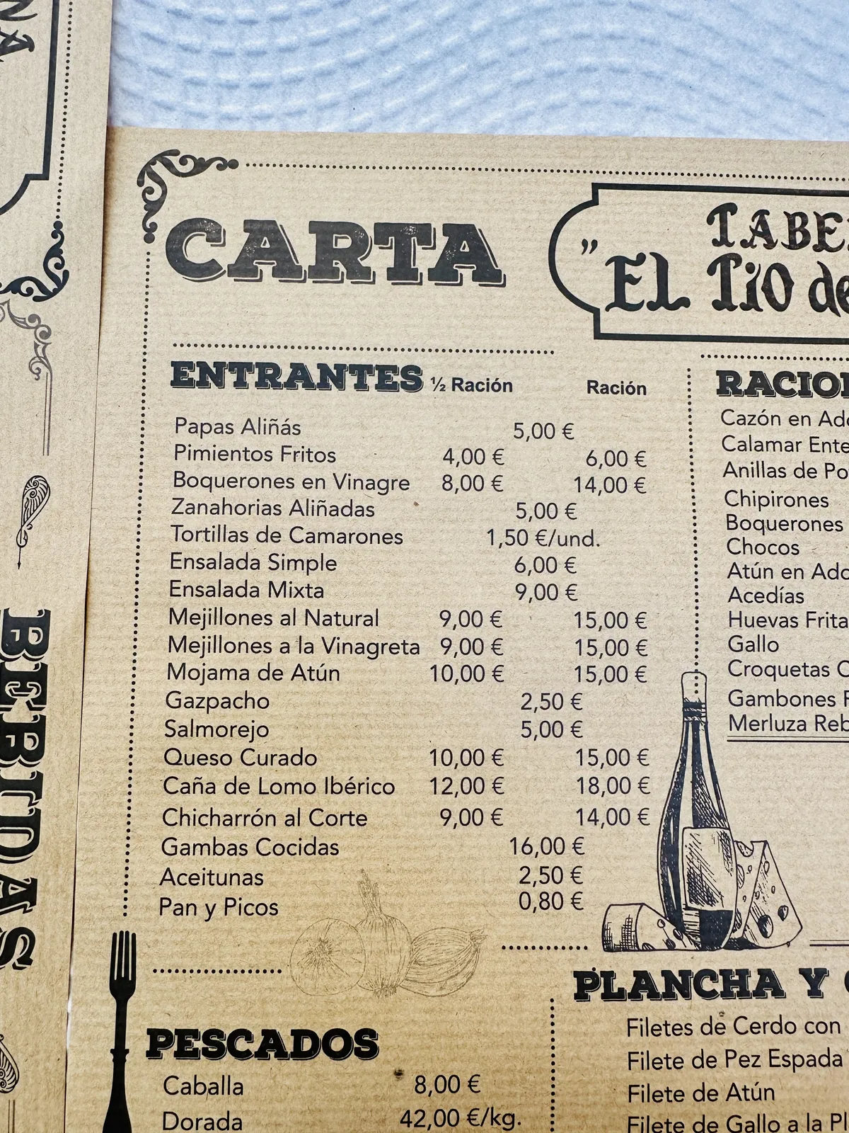 Die Speisekarte der Taberna.